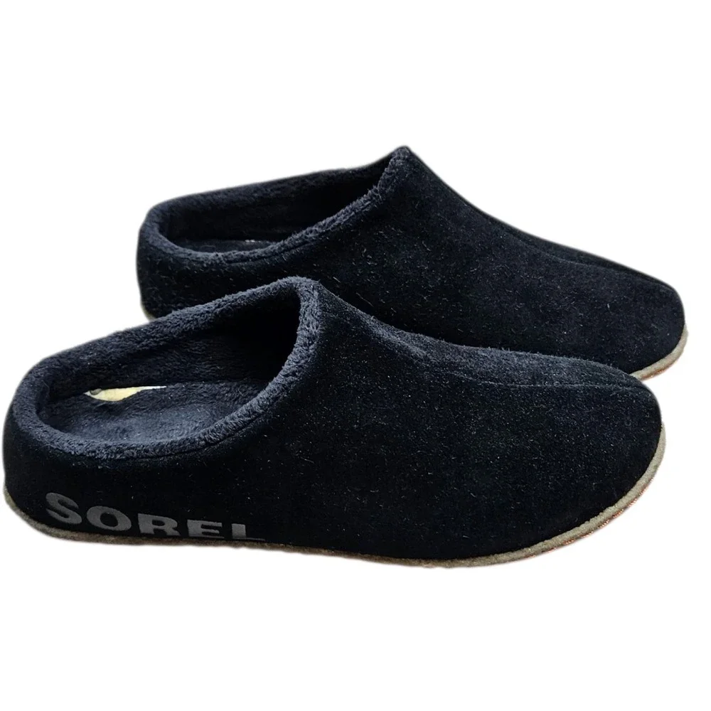 Sorel Lanner‎ Ridge Mules Black Suede Faux Fur Lined Clog Slippers kid's Size 4